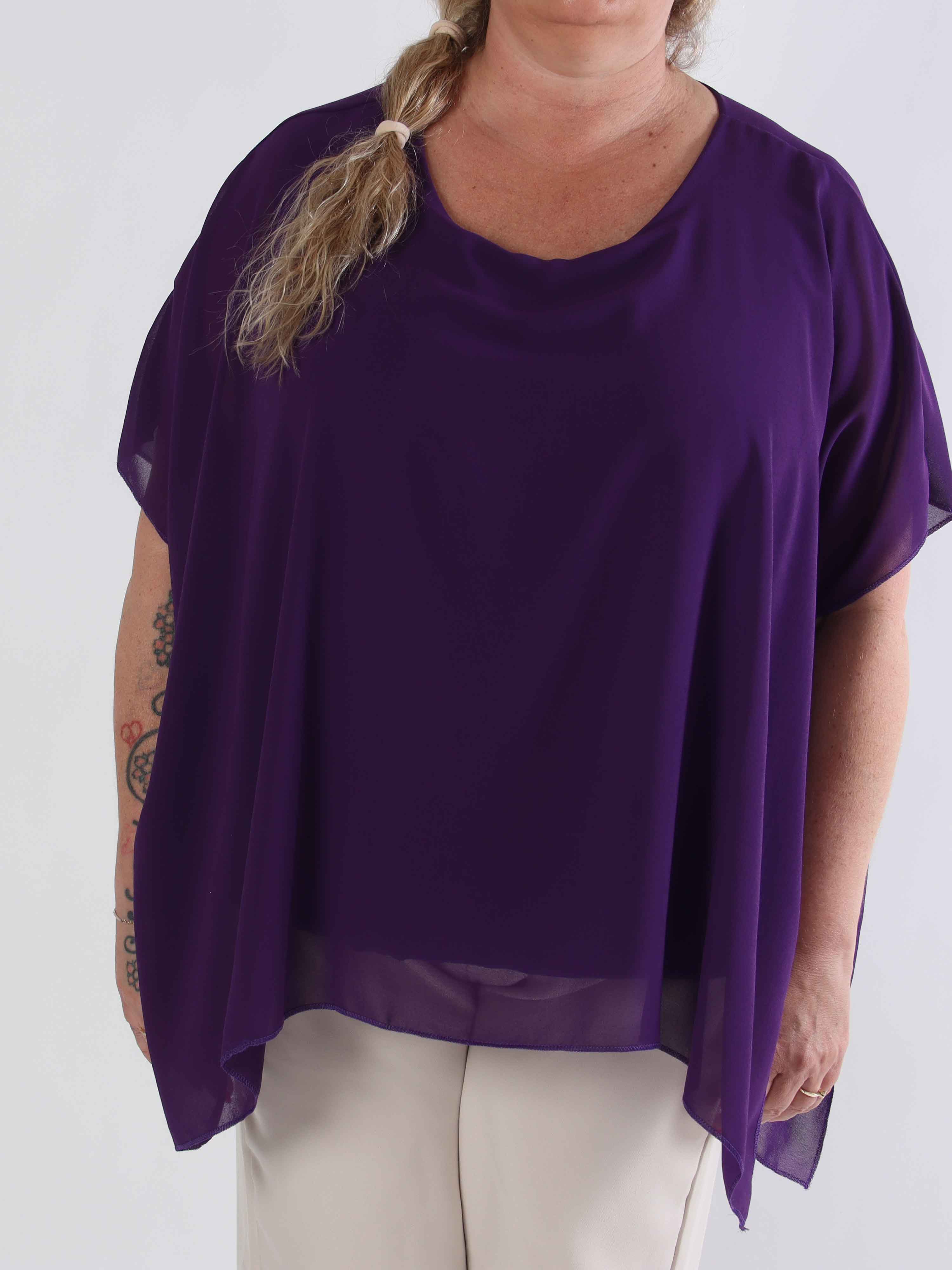 Mirabella Plain Shirt - Söt tunika i plusstorlek med löst chiffonglager